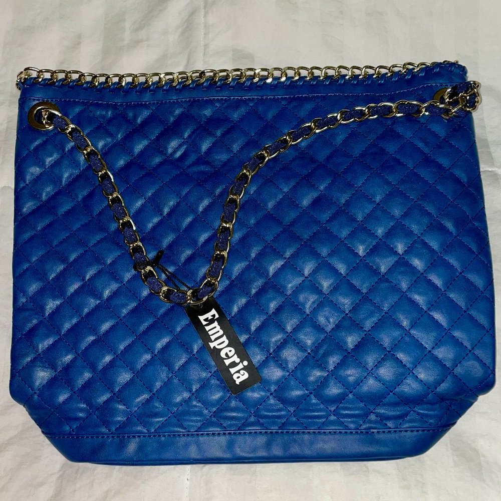 Emperia Blue Handbag / Purse With Diamond Stitching. (Soft, Faux Leather)